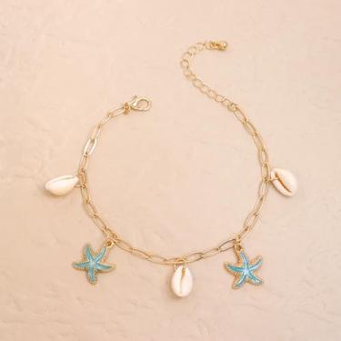 Imagem de Tornozeleira feminina banhada a ouro com estrela do mar, corrente de elos ajustáveis delicados, presente de joias para festivais de verão, Medium, Latão, Sem Pedra Preciosa