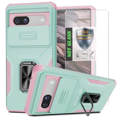 Imagem de Capa para Pixel 7A, com capa de lente de câmera deslizante, protetor de tela HD, suporte de anel giratório de 360°, capa protetora à prova de choque de grau militar AYMECL para Google Pixel 7A, menta