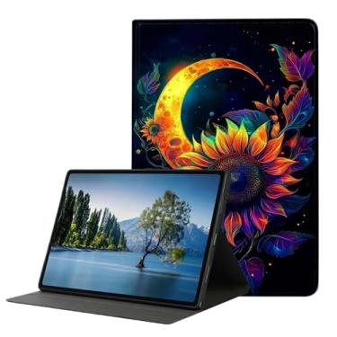 Imagem de DHEEBFWE Capa para iPad 5ª/6ª geração de 9,7 polegadas 2017/2018, iPad Air 1/2 9,7 polegadas, capa fina de couro PU com suporte ajustável, despertar/hibernar automaticamente, lua girassol