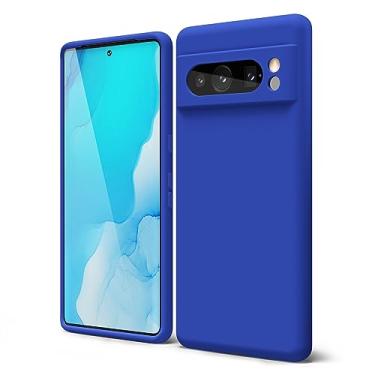 Imagem de oakxco Capa para Google Pixel 8 Pro de silicone líquido, gel de borracha macia elegante fina fina TPU fosco suave com capa de lente de câmera para homens e meninos, azul royal