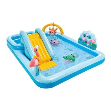 Imagem de Piscina Infantil Inflavel Playground Floresta Safari Resistente Segura Rasa 593L