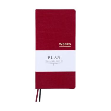 Imagem de AxeWoodz Caderno planejador semanal vermelho A6 sem data, planejador de bolso, tecido, capa dura, agendas diárias, semanais, mensais