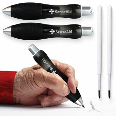 Imagem de Canetas pesadas e gordas | Conjunto de duas canetas super grandes incluindo duas recargas de tinta bônus | Canetas grandes com grande aderência ajudam a escrever para aqueles com artrite, parkinson, túnel do carpo e tremores essenciais para as mãos