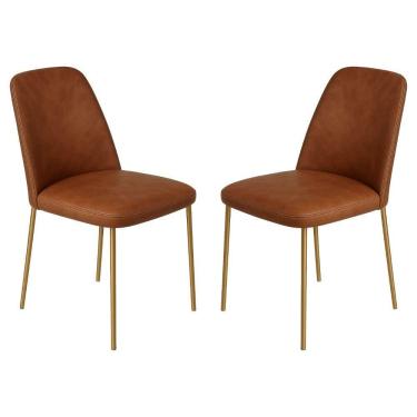 Imagem de Conjunto 2 Cadeiras Londres Couro Caramelo Metal Dourado