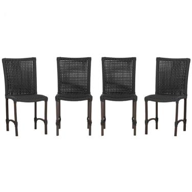 Imagem de 4 Cadeiras De Jantar Cannes De Alumínio Pintura Marrom Trama Preto