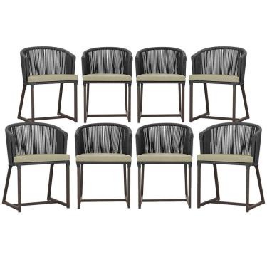 Imagem de 8 Cadeiras De Jantar área Noronha Marrom E7 Trama Original Preto
