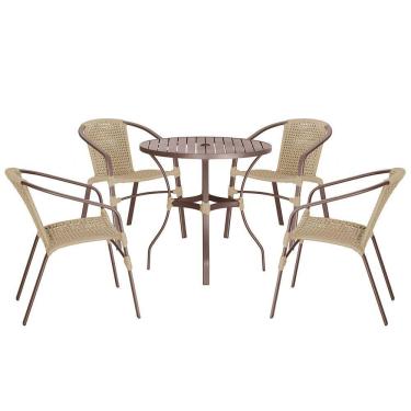 Imagem de 04 Cadeiras Floripa E Mesa Roma 80cm Marrom Trama Original Rami