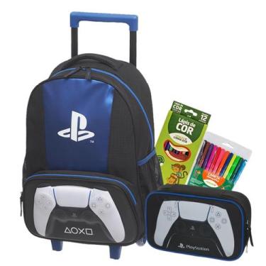 Imagem de Kit Mochila Escolar Infantil Rodinhas Playstation Estojo