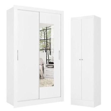 Imagem de Guarda Roupa Solteiro City Glass 2 Portas Branco Acetinado e Multiuso 