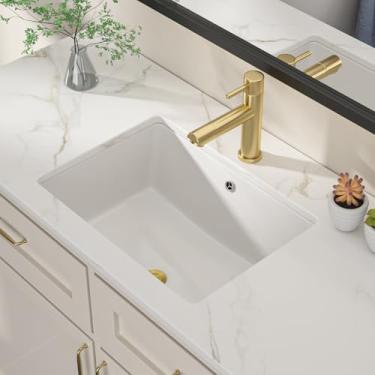 Imagem de Dcolora Pia de banheiro de 50 x 35 cm, pia de banheiro refratária retangular, porcelana, branca, lavatório, lavatório, pia sob o balcão, estilo de fazenda #DC-UVS2538001