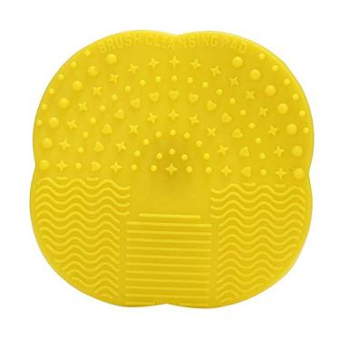 Imagem de Escova de maquiagem de silicone amarelo tapete de limpeza em forma de maçã com ventosa para pincéis cosméticos