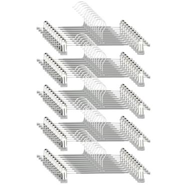 Imagem de Cabides para calças com clipes – Pacote com 50 cabides de saia resistentes, antiderrapantes ajustáveis para economizar espaço, para calças, jeans, shorts | cinza | 30 cm