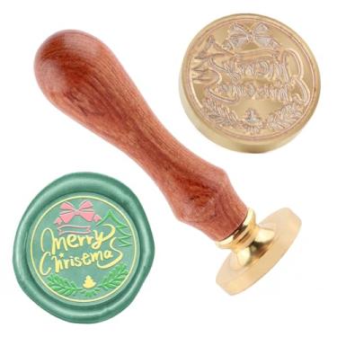 Imagem de Carimbo de lacre de cera de Natal Feliz Natal Carimbo de latão e uma alça de madeira carimbos cabeça para cartões de Natal, convites de festa, cartas, envelopes, cartões de felicitações, presentes