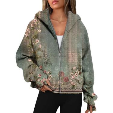 Imagem de Suéter leve com capuz COTECRAM Zip Up verde XXL para mulheres