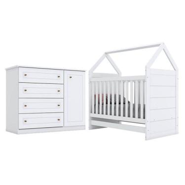 Imagem de Berço Montessoriano E Cômoda Infantil Americano Branco Hp - Henn
