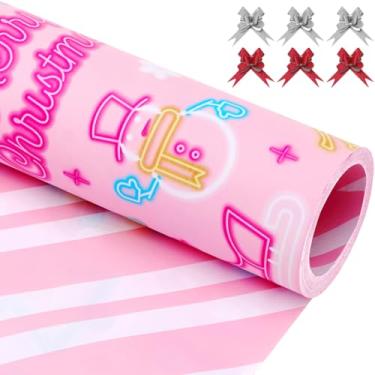 Imagem de EWES Engraçado Papel de Embrulho de Natal Conjunto de Rolos Rosa Bonito Reversível Árvore de Papai Noel Folhas de Embrulho Grosso para Presente Exclusivo, Extravagante, Pesado, Colorido, Divertido