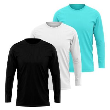 Imagem de Kit 3 Camisetas Manga Longa Segunda Pele Masculina Lisa Dry Academia Fit-Masculino