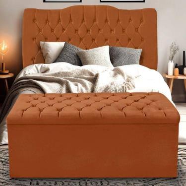 Imagem de Kit Cabeceira E Calçadeira Baú Dunas Queen 160 Cm - Veludo Terra Cota