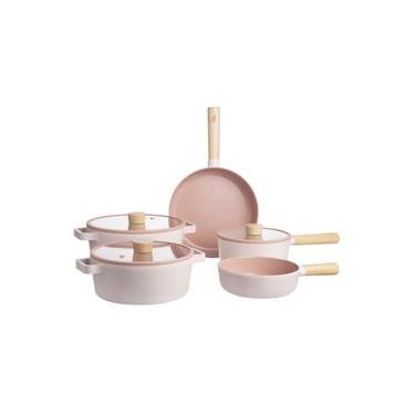 Imagem de CONJUNTO DE 5 PANELAS FIKA NEOFLAM DE INDUÇÃO CERÂMICO ROSA FLAMINGO EK-FI-5PFP Rosa