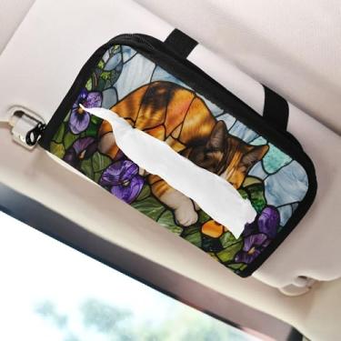 Imagem de SEHANY Porta-lenços de carro de gato fofo, caixa de lenços de papel de carro, suporte de guardanapo retangular dispensador de máscara de carro caixa de lenços de veículo para automóvel universal