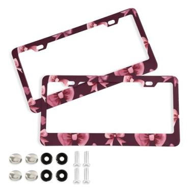 Imagem de SEHANY Lindas molduras de placa de licença de arco rosa, capas de moldura de alumínio à prova de ferrugem com orifícios elípticos e parafusos, serve para acessórios de carro de tamanho padrão de