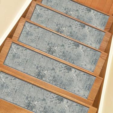 Imagem de Escadas antiderrapantes para degraus de madeira, 15 peças de tapetes de escada com adesivo traseiro, 20 x 76 cm, lavável e reutilizável, tapetes de segurança para crianças, idosos e cães