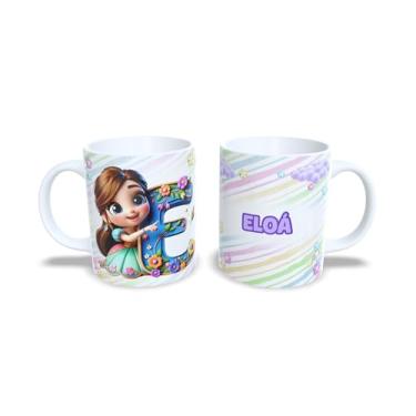 Imagem de caneca cerâmica 325 ml alfabeto princesas, todas as letras, nomes personalizados, Design Colorido com Flores (e)