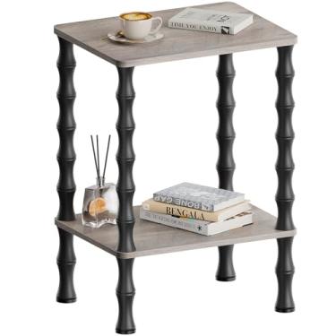 Imagem de Mozume Mesa lateral, mesa de canto de 2 camadas com prateleira de armazenamento, mesa de cabeceira para espaços pequenos, mesas de centro modernas para sala de estar, quarto (1, cinza)