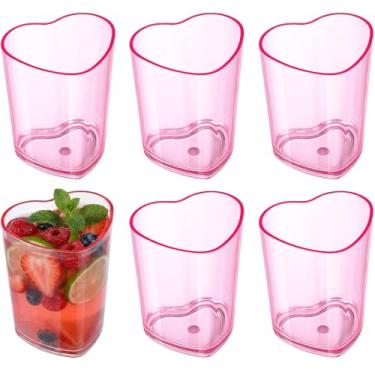 Imagem de Qinyoung 6 peças de copos de shot rosa, copos de dose de coração fofos de 70,9 g, copos de plástico reutilizáveis, mini canecas de cerveja para degustação de copos de suco para uísque tequila, bebidas