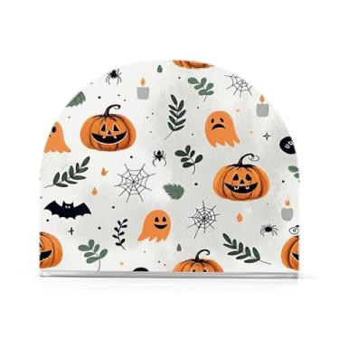 Imagem de JUZIHAI Suporte de guardanapo de Halloween Boo para mesa dispensador de guardanapo de acrílico para mesa suporte de lenços independente para cozinha sala de jantar bar festa decoração de casa