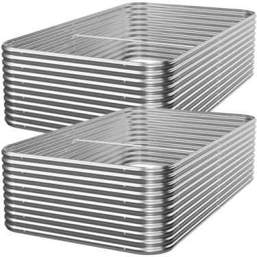 Imagem de Mostmahes 2 peças de cama de jardim elevada galvanizada de 2,4 x 1,2 x 0,5 m de altura ao ar livre, cama de jardim de metal para vegetais, caixa de jardim acima do solo para flores, canteiros elevados