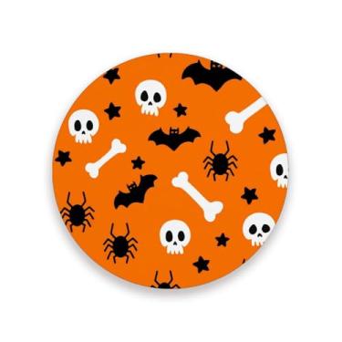 Imagem de JUZIHAI Conjunto de 4 porta-copos com elementos de Halloween, porta-copos redondos absorventes de pedra de cerâmica com base de cortiça, tapete de proteção de mesa para cozinha, bar, decoração de casa