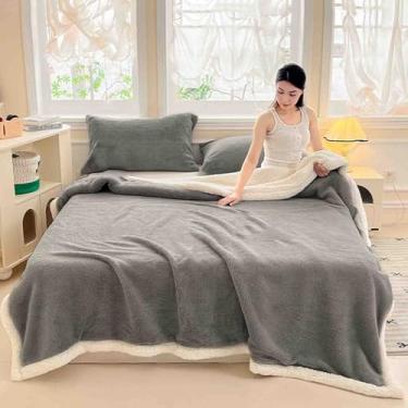 Imagem de Cobertor de lã fofo feminino masculino para cama adulto longo casal solteiro para sofá de camada dupla de lã macio confortável grosso quente para primavera outono inverno (cinza, 180 x 200 cm)