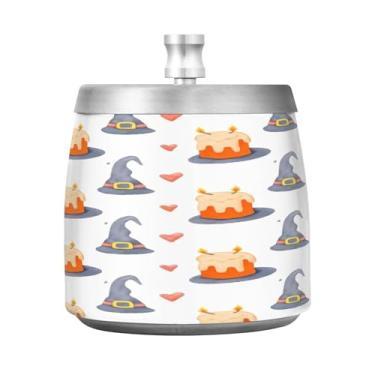 Imagem de Qilmy Chapéus de bruxa de Halloween cinzeiro de aço inoxidável com tampa - Cinzeiro de cigarro à prova de vento sem cheiro sem fumaça para casa, escritório, carro, pátio, varanda (uso interno e