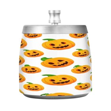 Imagem de Qilmy Cinzeiro de abóbora de aço inoxidável com tampa - Cinzeiro de cigarro à prova de vento sem cheiro sem fumaça para casa, escritório, carro, pátio, varanda (uso interno e externo)