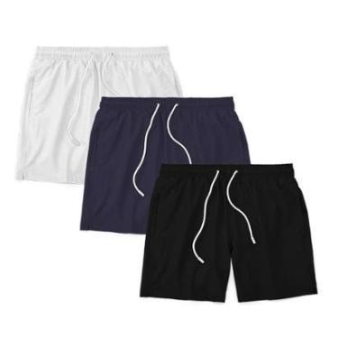 Imagem de Kit 3 Shorts Masculino Liso Básico Bermuda Tactel Água Praia Treino Academia Corrida-Masculino