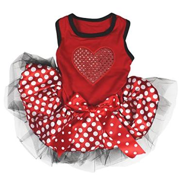 Imagem de (XX-Large) - Roupa de cachorro vestido de cachorro vestido de dia dos namorados Lantejoulas coracao vermelho Top bolinhas tutu