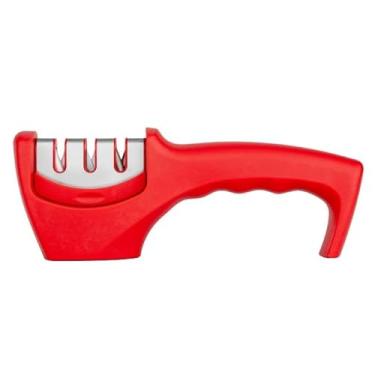 Imagem de Amolador Afiador De Facas Em Aço Inox Profissional Com 4-3 Afiadores Profissional(modelo 01 vermelho)