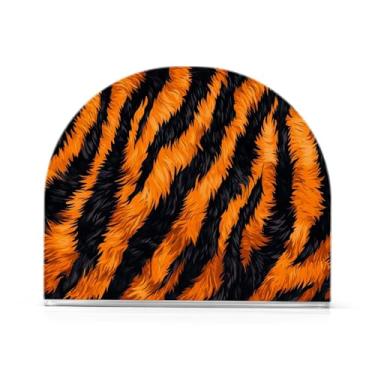 Imagem de Suporte de guardanapo laranja com listras de pele na moda para mesa, 1 pacote, porta-guardanapos para guardanapos de pano, porta-guardanapos antiderrapante