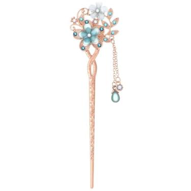 Imagem de Lurrose Palitos de Cabelo Chineses: Palitos de Cabelo Com Flores - de Vintage para Mulheres (azul)