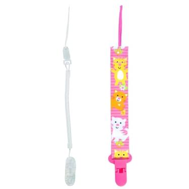 Imagem de Kit 1 Prendedor de Chupetas Estampado e 1 Prendedor de Chupetas Mola Pietra Baby Menino Menina Infantil Bico Clipe Corrente Universal Top Trava Cordão Criança Feminino Masculino (Branco e Gatinho)