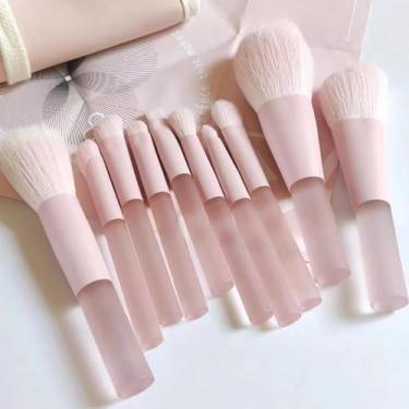 Imagem de Conjunto de pincéis de maquiagem com 10 peças, pincéis de rosto e olhos sintéticos premium para base, corretivo, blush e sombra, kit de pincéis de maquiagem leves para viagem (rosa)