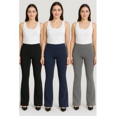 Imagem de Kit 3 Calça Flare Bailarina Feminina Boca De Sino Suplex - Genérico, P