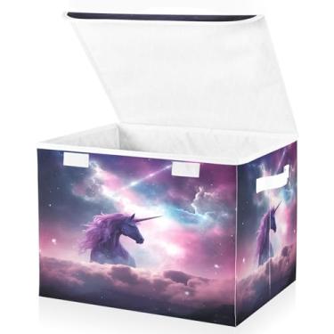 Imagem de Blueangle Cestos de armazenamento Galaxy Horse com tampas, 42 x 32 x 30 cm, grande cesta organizadora dobrável para decoração de casa e escritório (478)