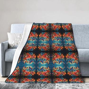 Imagem de Cobertor grande ultramacio com estampa de flores e borboletas, perfeito para cama, sofá e viagens, manta de flanela aconchegante e quente
