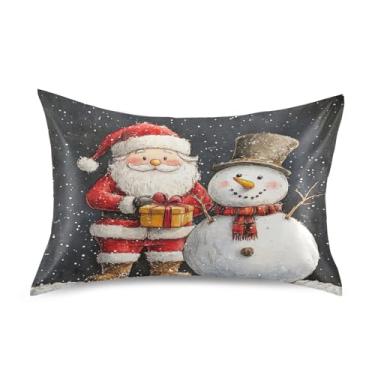 Imagem de Blueangle Linda fronha de cetim de Papai Noel para cabelo e pele, fronha de seda, tamanho Queen (50,8 x 76,2 cm) - Capas de almofada de cetim refrescantes com fecho de envelope (551)