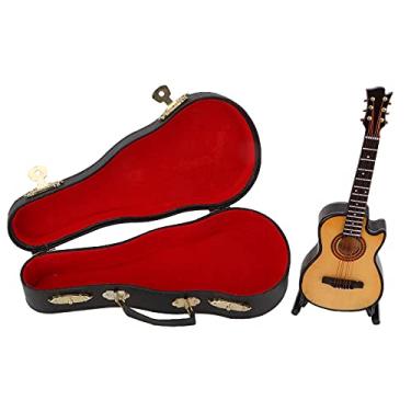 Imagem de Phefop Guitarra Em Miniatura de Madeira Com Suporte e Estojo, Réplica de Mini Instrumento Musical, Ornamento Decorativo Perfeito para Casa, Sala de Estudo, Modelo de Acessórios (Guitarra fraque de