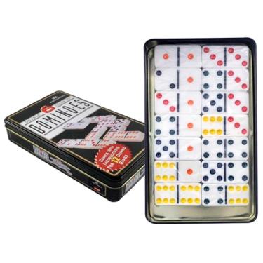 Imagem de Jogo de Dominó Duplo 6 com 28 Peças, Caixa de Metal Luxo para Transporte, Colorido, 8mm