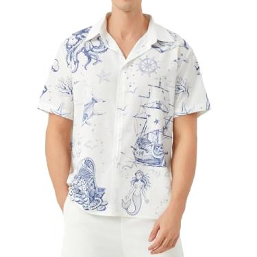 Imagem de SAMDIPLUS Camisa havaiana masculina, Branco, GG