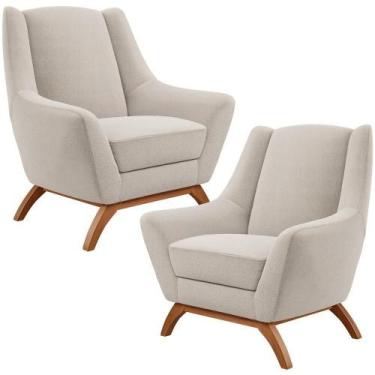 Imagem de Kit 02 Poltronas Decorativa Fixa Base De Madeira Castanho Juliet D02 B